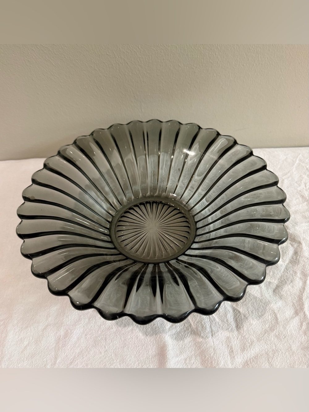 Vintage Federal Glass Celestial Smoke Gray Fluted Serving Bowl